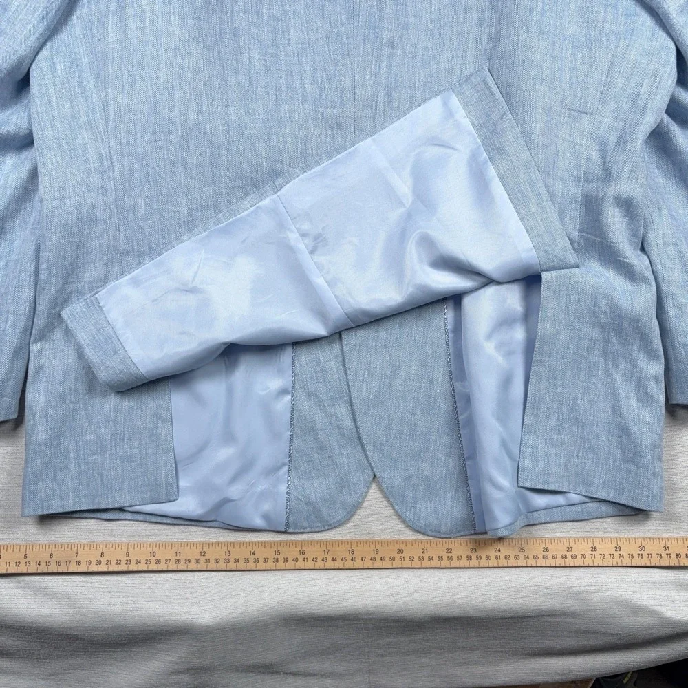 Stafford Linen & Cotton Blazer Mens Size 54L Blue Herringbone Double Vented